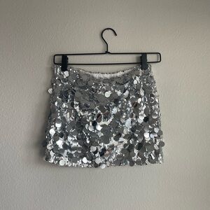 Edikted Sparkling Silver Sequin Low Rise Mini Skirt